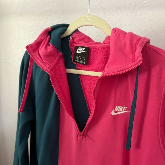 NIKE sz M DIY Fleece Hoodie Half Zip Pink Blue Half Long Sleeve - Picture 7 of 15